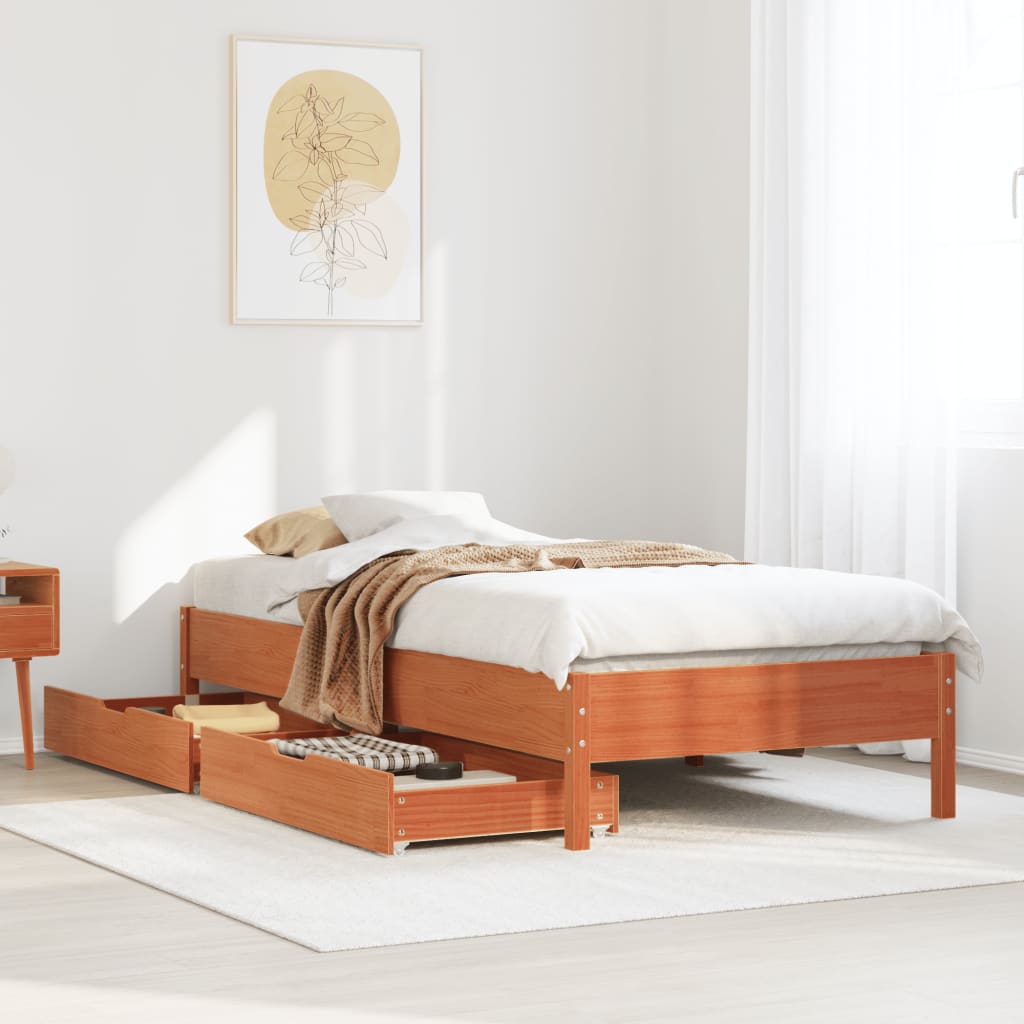 Bed Frame without Mattress Wax Brown 100x200 cm Solid Wood Pine