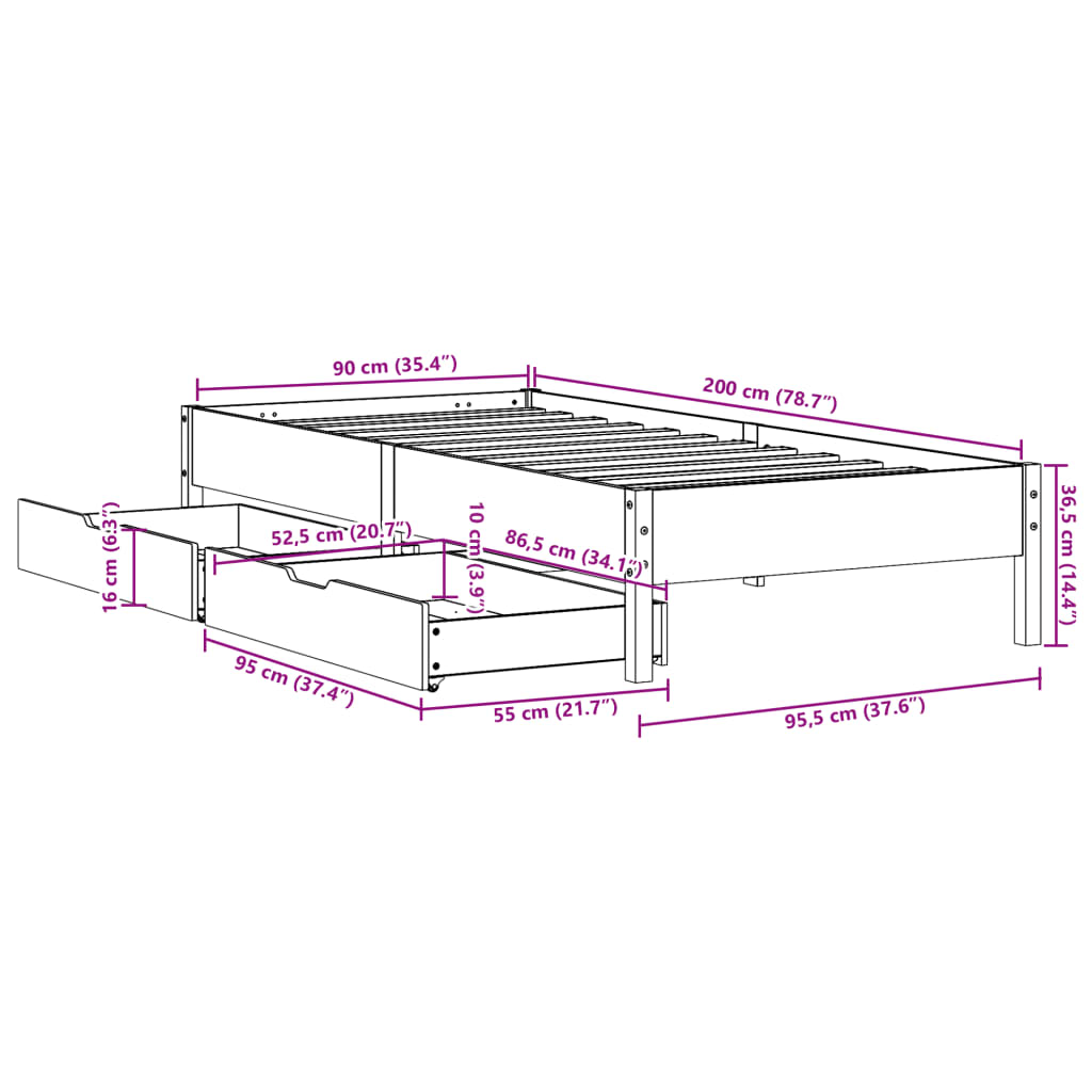 Bed Frame without Mattress White 90x200 cm Solid Wood Pine