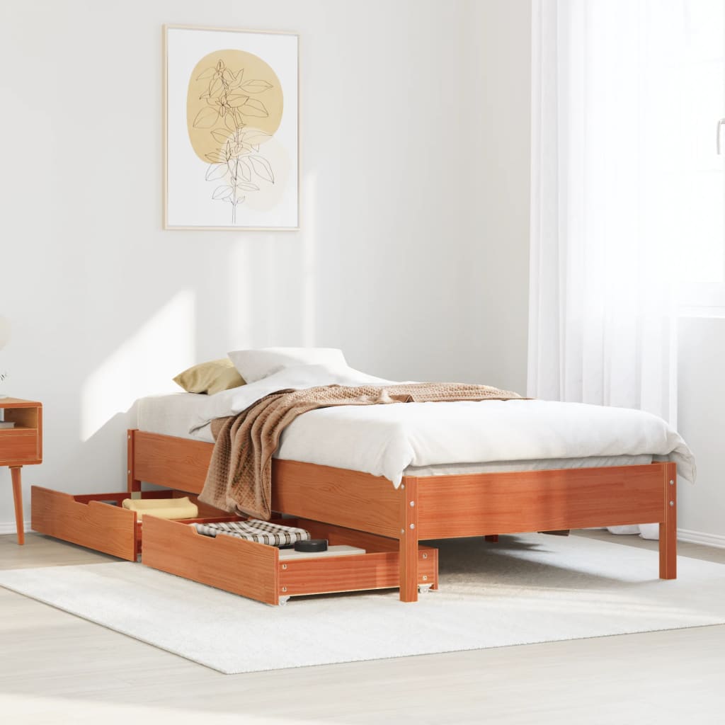 Bed Frame without Mattress Wax Brown 90x200 cm Solid Wood Pine