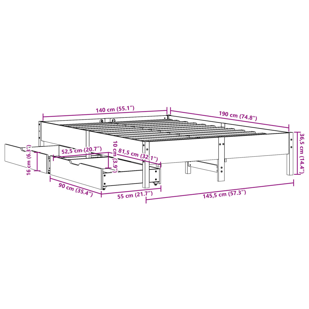 Bed Frame without Mattress 140x190 cm Solid Wood Pine