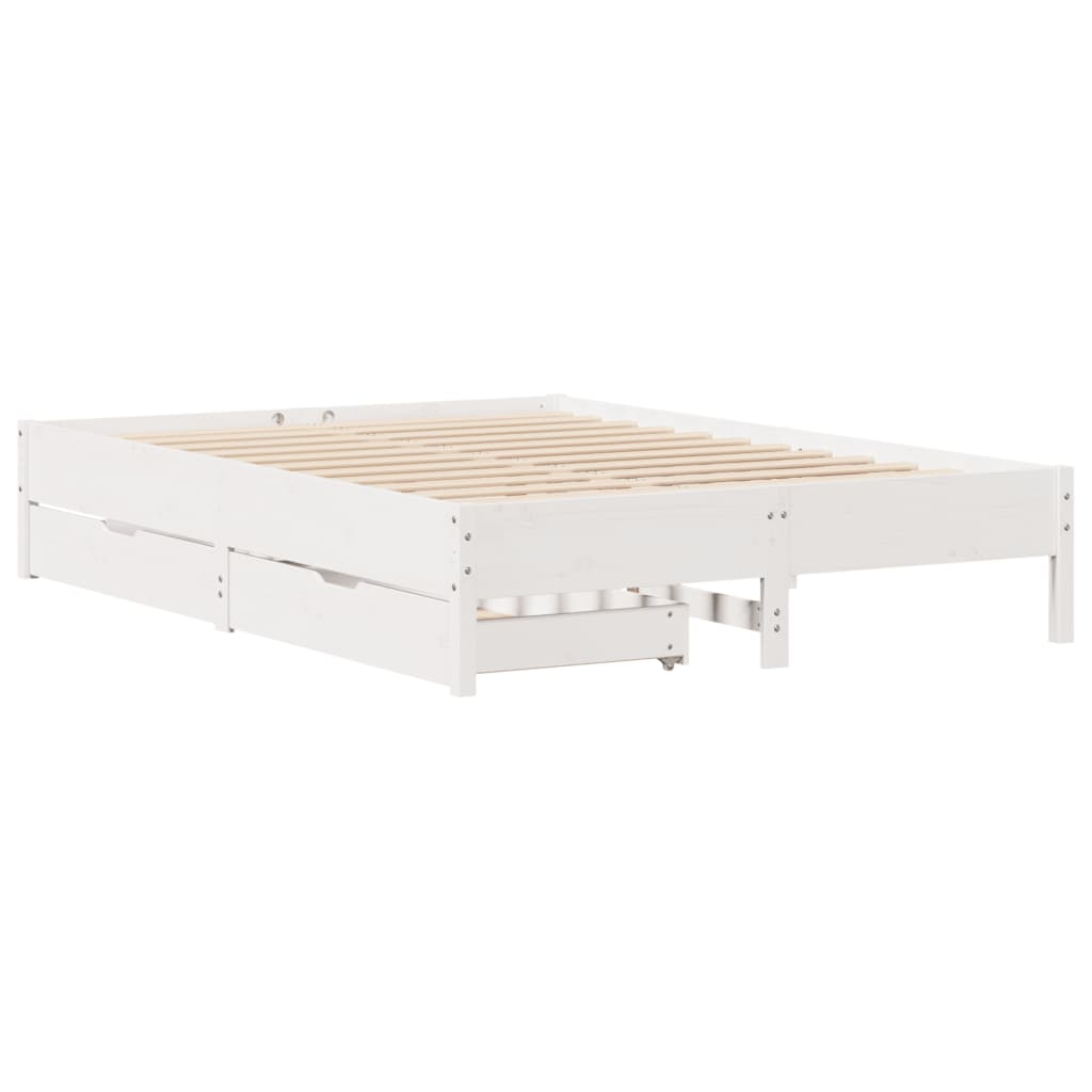 Bed Frame without Mattress White 135x190 cm Double Solid Wood Pine