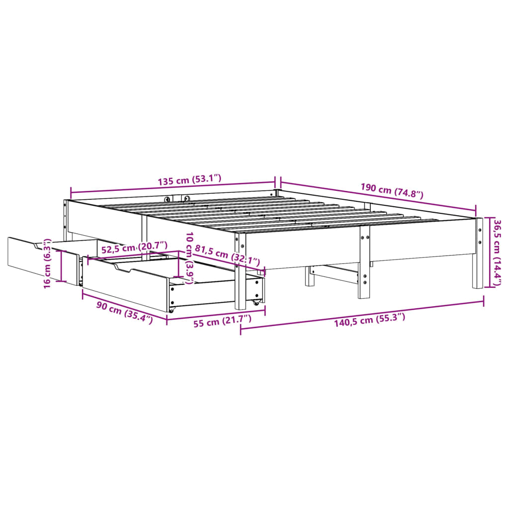 Bed Frame without Mattress White 135x190 cm Double Solid Wood Pine