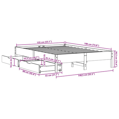 Bed Frame without Mattress White 135x190 cm Double Solid Wood Pine