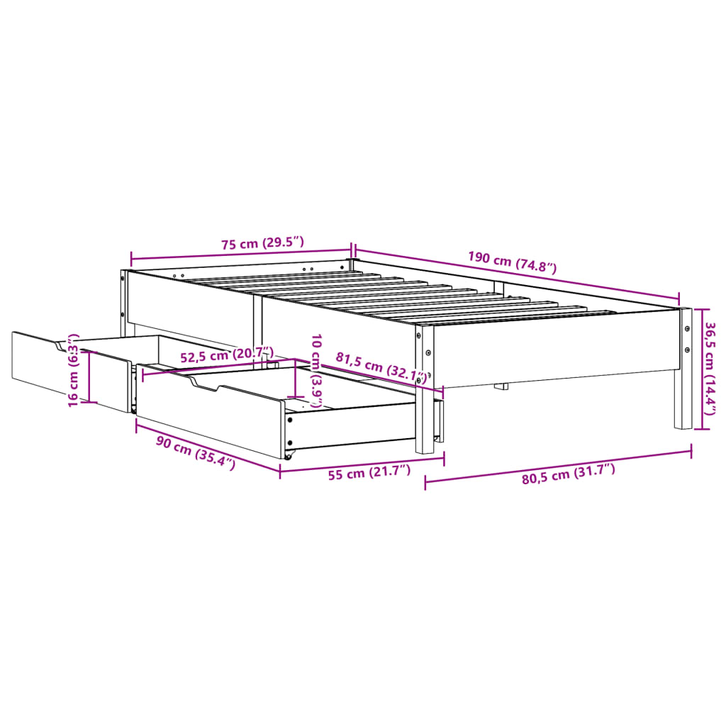 Bed Frame without Mattress 75x190 cm Small Single Solid Wood Pine