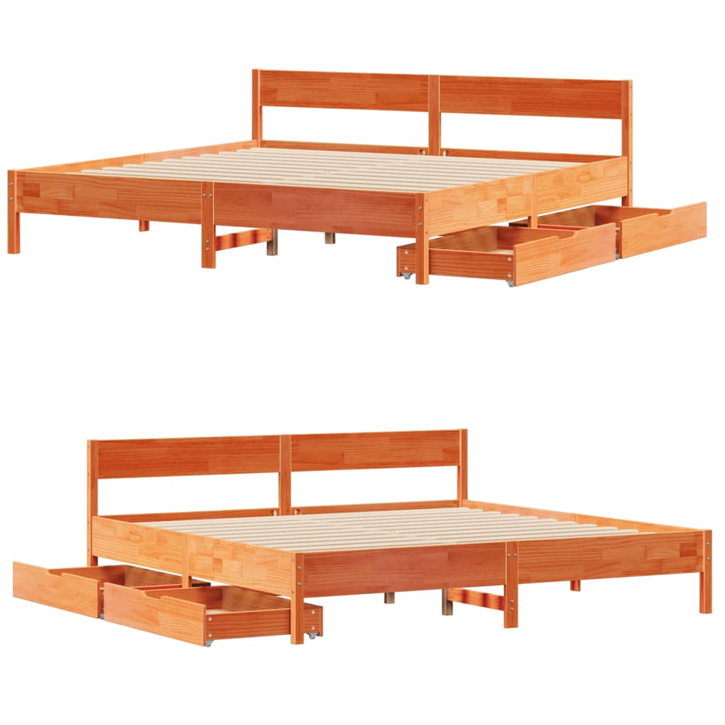 Bed Frame without Mattress Wax Brown 200x200 cm Solid Wood Pine