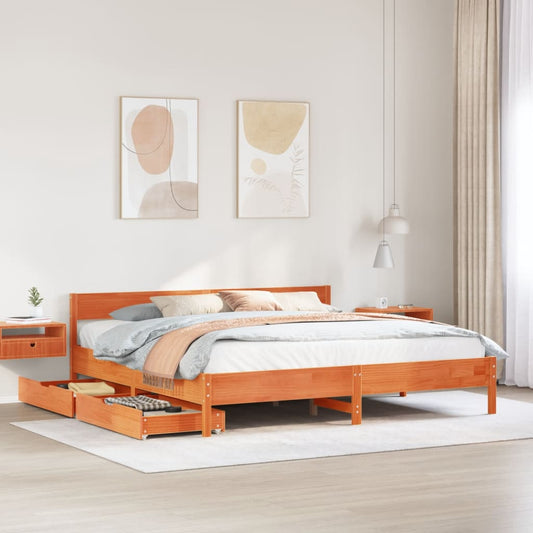 Bed Frame without Mattress Wax Brown 200x200 cm Solid Wood Pine