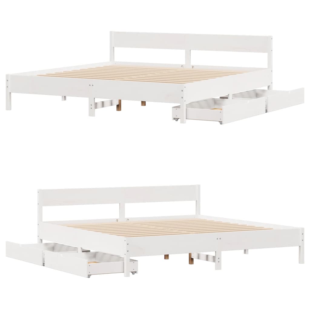 Bed Frame without Mattress White 180x200 cm Super King Solid Wood Pine