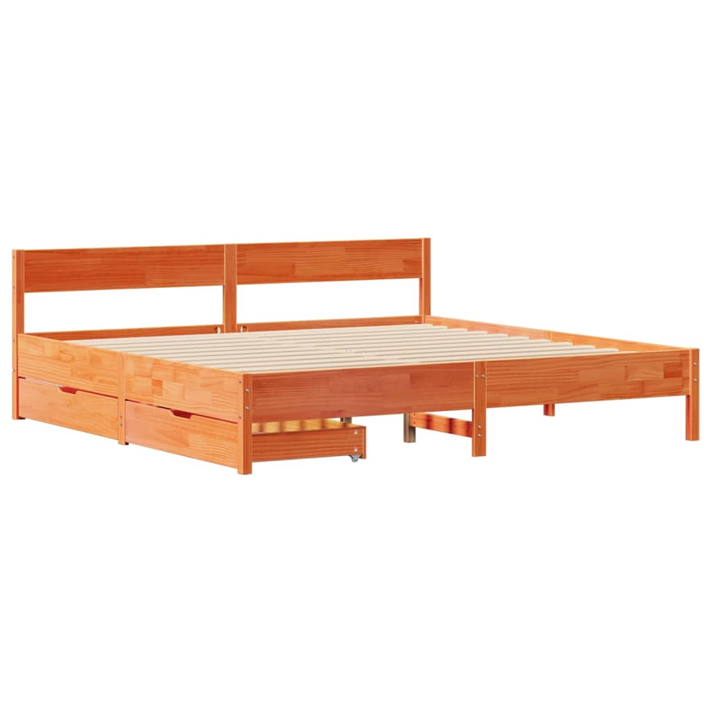 Bed Frame without Mattress Wax Brown 180x200 cm Super King Solid Wood Pine