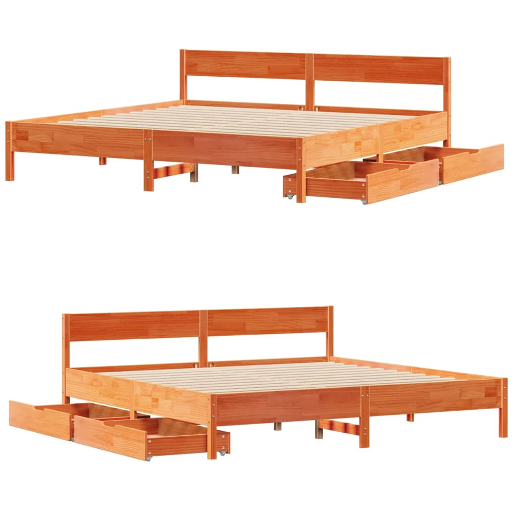 Bed Frame without Mattress Wax Brown 180x200 cm Super King Solid Wood Pine