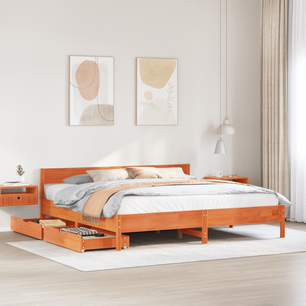 Bed Frame without Mattress Wax Brown 180x200 cm Super King Solid Wood Pine