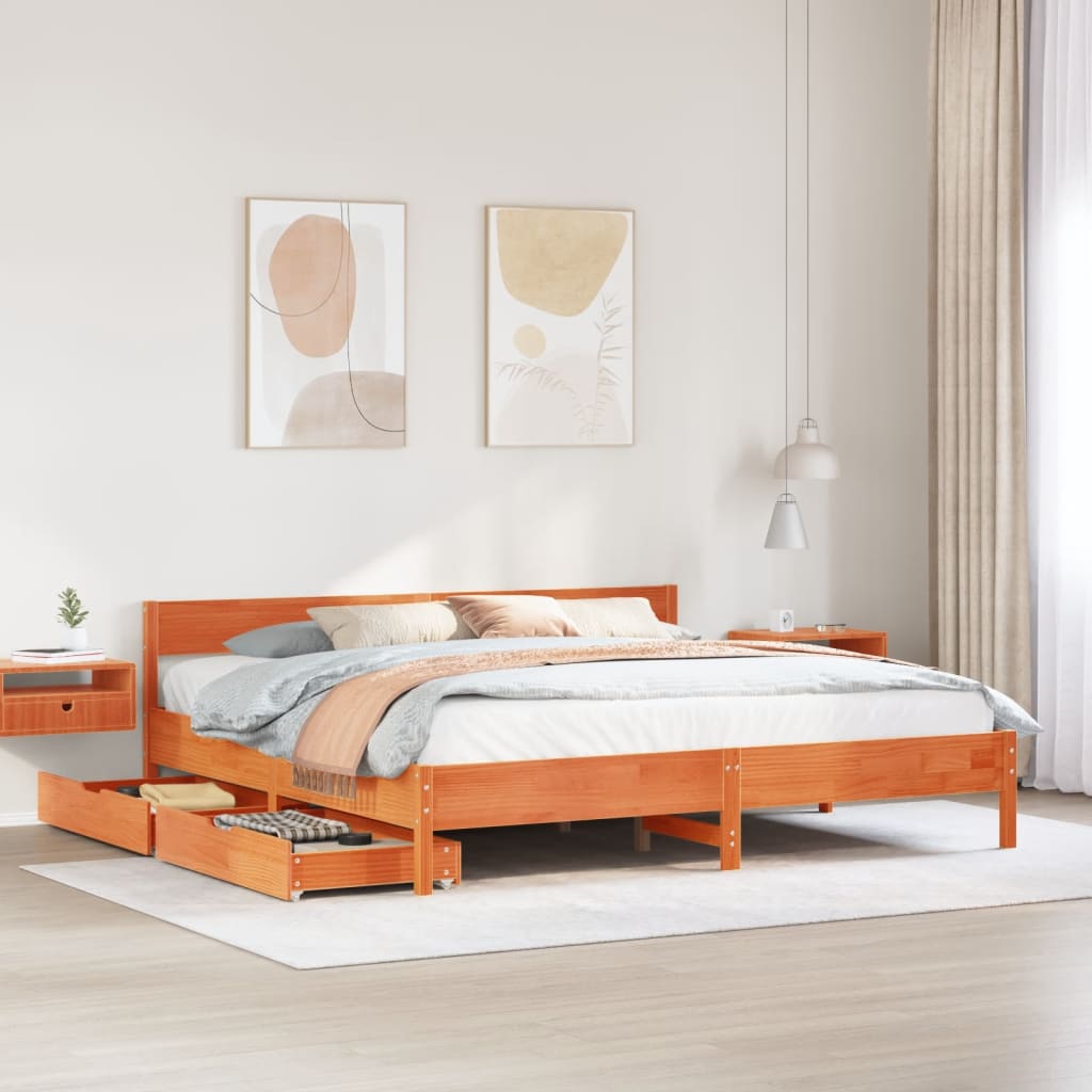 Bed Frame without Mattress Wax Brown 160x200 cm Solid Wood Pine