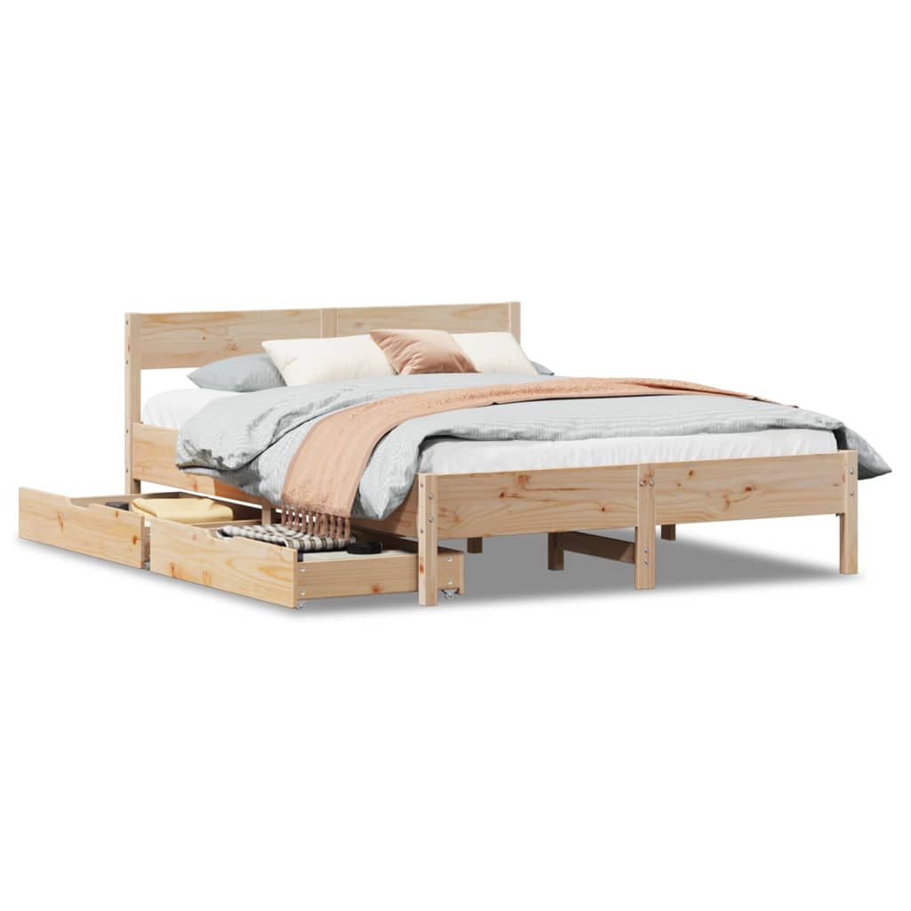 Bed Frame without Mattress 150x200 cm King Size Solid Wood Pine