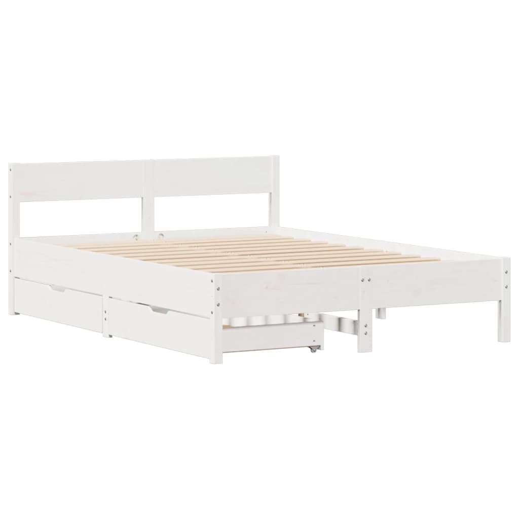 Bed Frame without Mattress White 150x200 cm King Size Solid Wood Pine