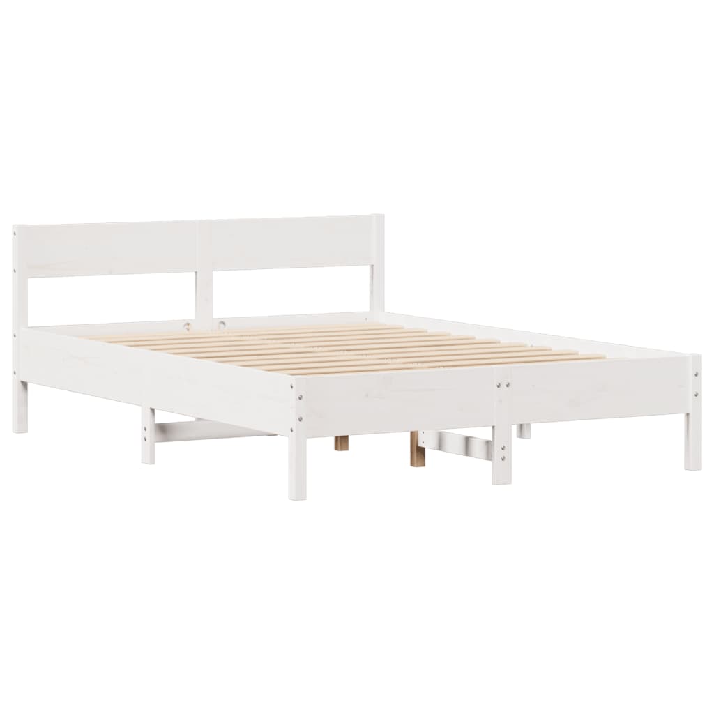 Bed Frame without Mattress White 150x200 cm King Size Solid Wood Pine