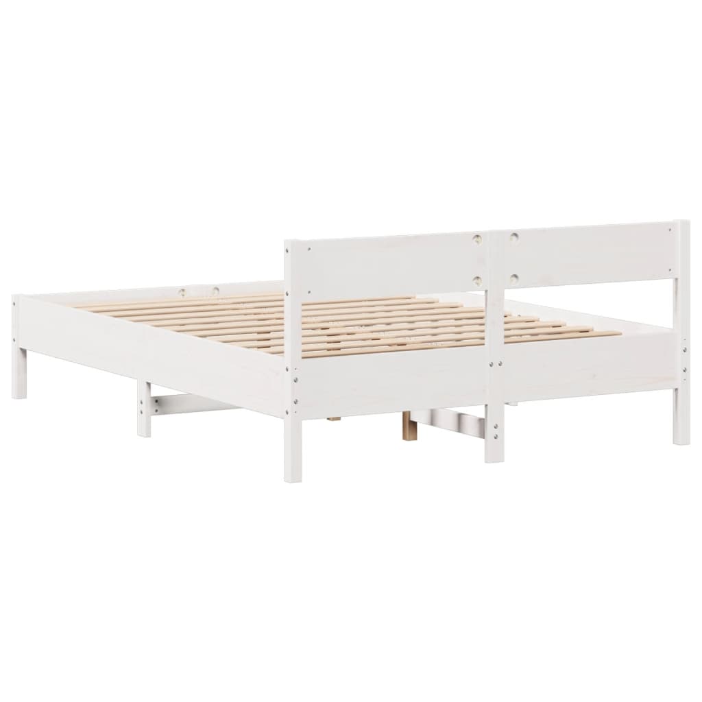 Bed Frame without Mattress White 150x200 cm King Size Solid Wood Pine