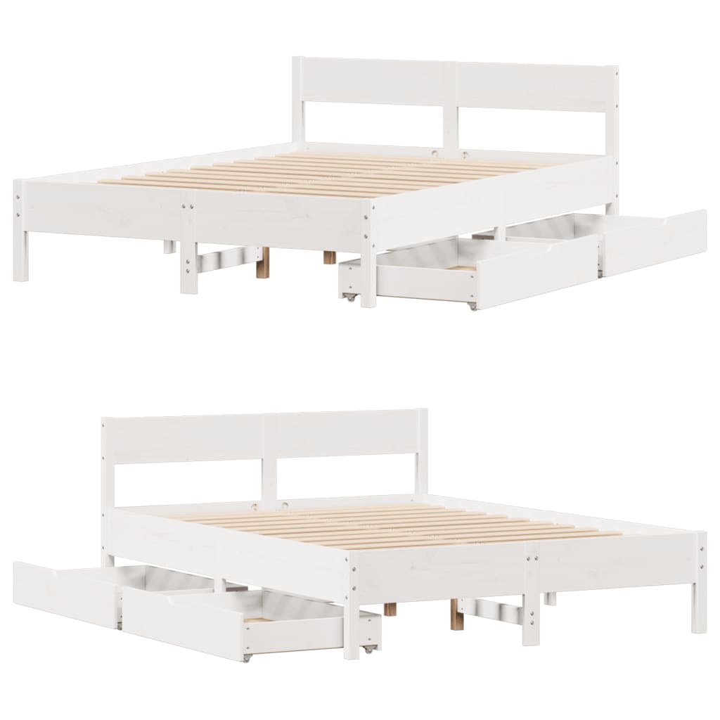 Bed Frame without Mattress White 150x200 cm King Size Solid Wood Pine