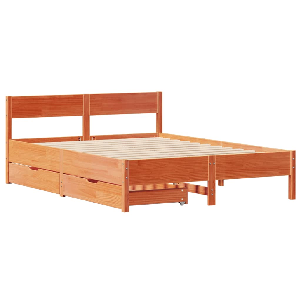 Bed Frame without Mattress Wax Brown 150x200 cm King Size Solid Wood Pine