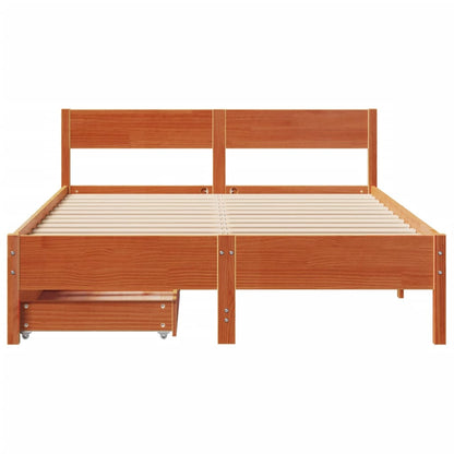 Bed Frame without Mattress Wax Brown 150x200 cm King Size Solid Wood Pine