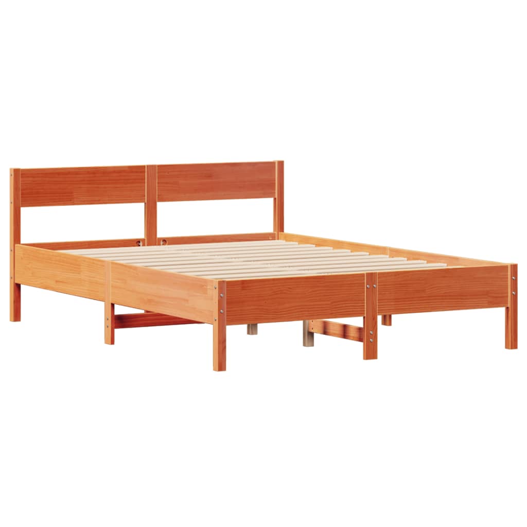 Bed Frame without Mattress Wax Brown 150x200 cm King Size Solid Wood Pine