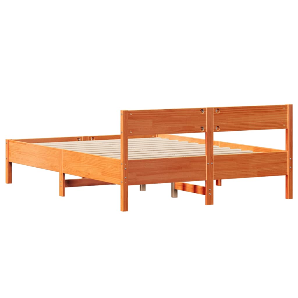 Bed Frame without Mattress Wax Brown 150x200 cm King Size Solid Wood Pine