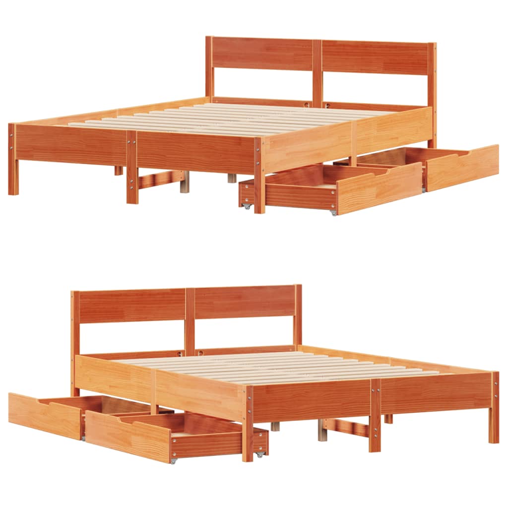 Bed Frame without Mattress Wax Brown 150x200 cm King Size Solid Wood Pine