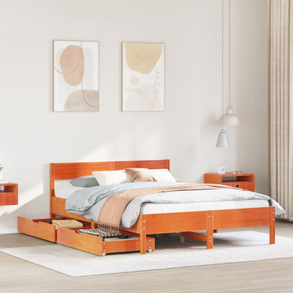 Bed Frame without Mattress Wax Brown 150x200 cm King Size Solid Wood Pine