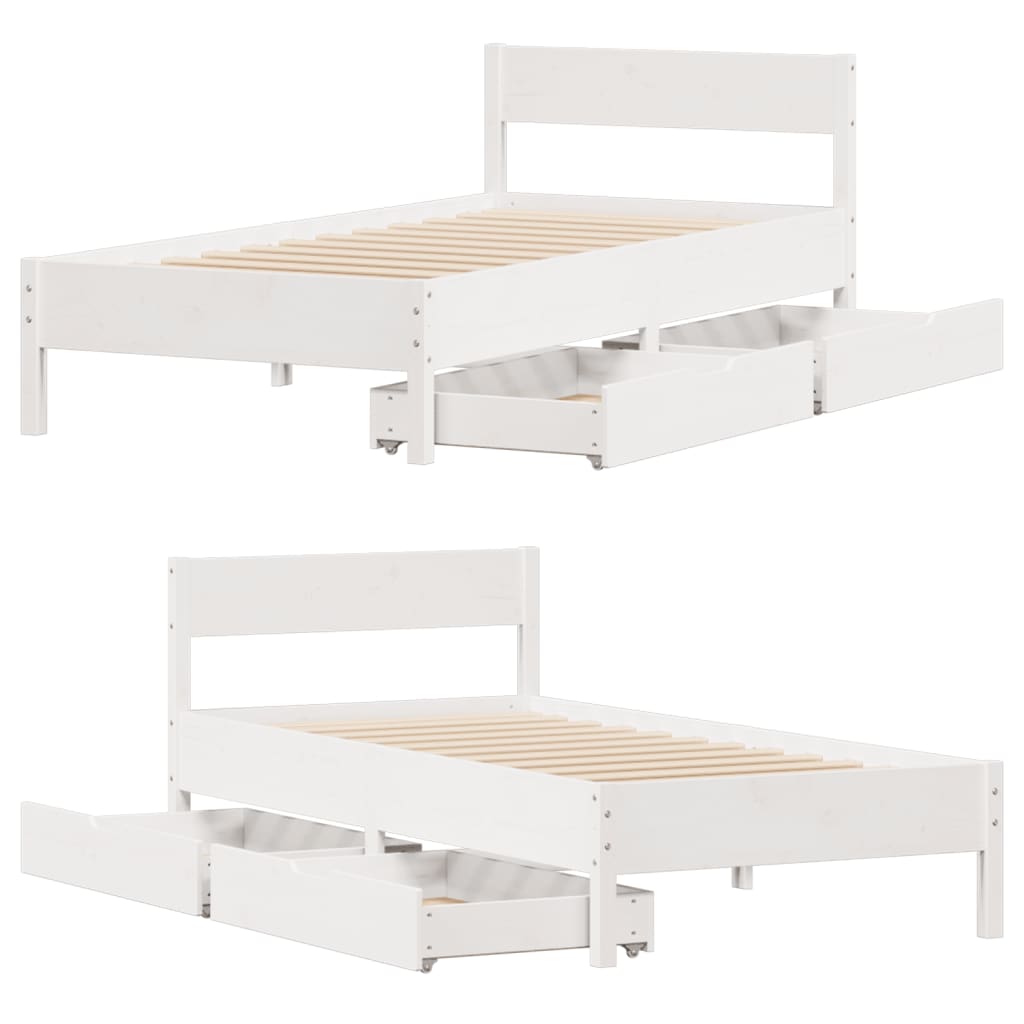 Bed Frame without Mattress White 100x200 cm Solid Wood Pine