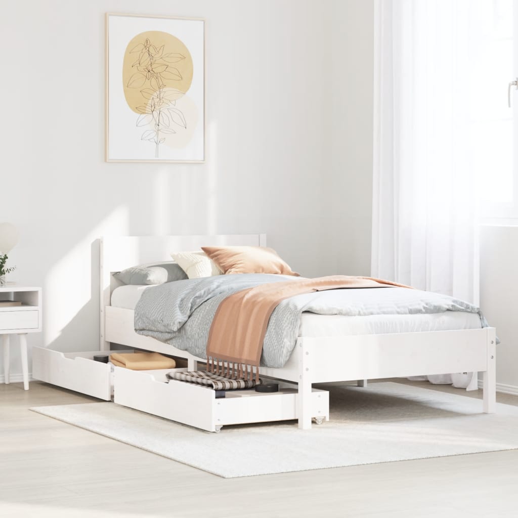 Bed Frame without Mattress White 100x200 cm Solid Wood Pine