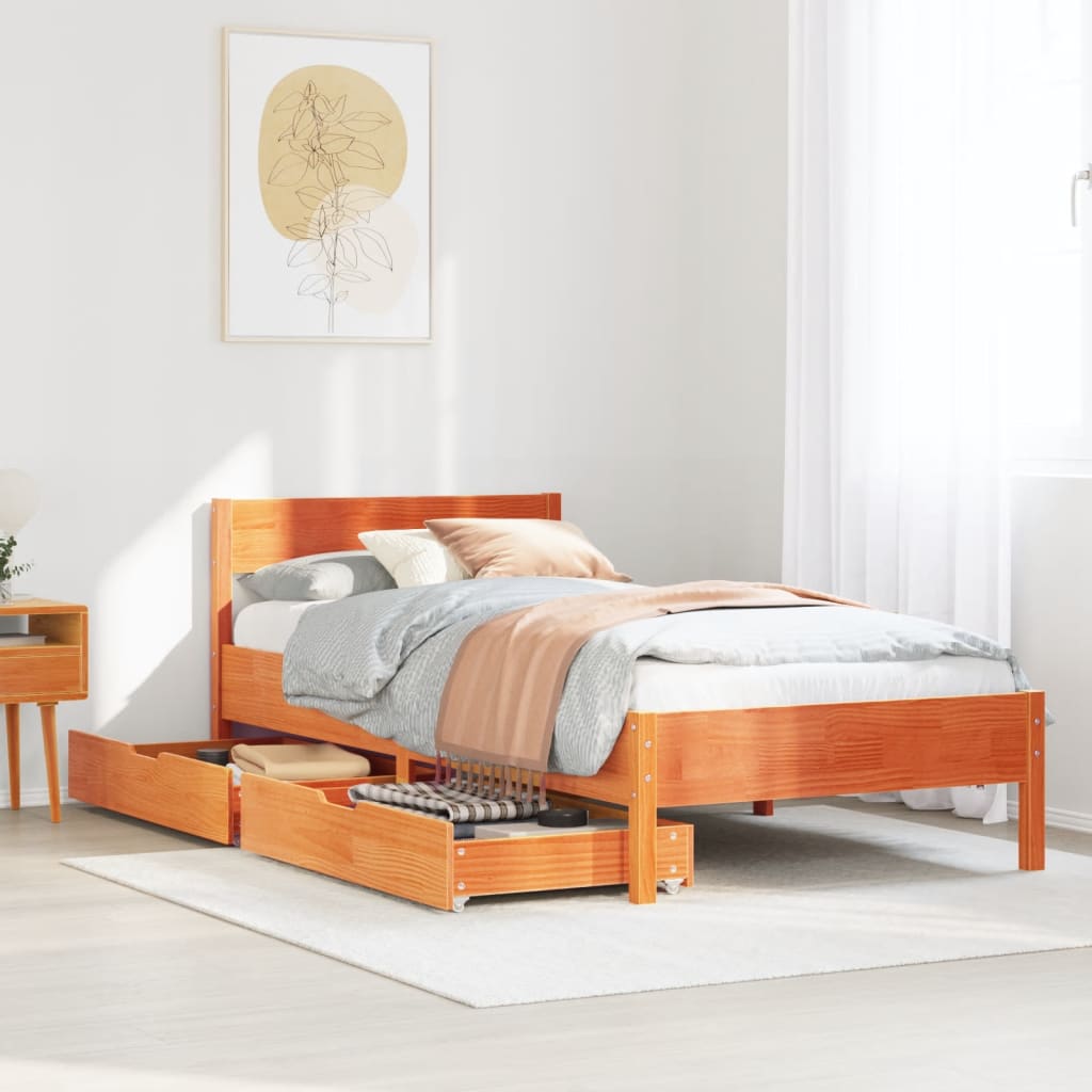 Bed Frame without Mattress Wax Brown 90x200 cm Solid Wood Pine