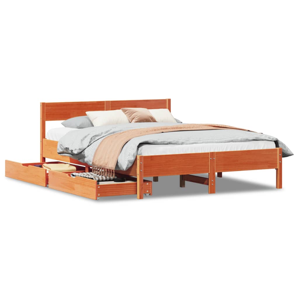 Bed Frame without Mattress Wax Brown 140x190 cm Solid Wood Pine