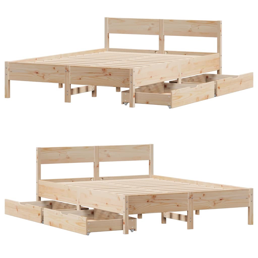 Bed Frame without Mattress 135x190 cm Double Solid Wood Pine