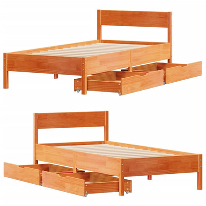 Bed Frame without Mattress Wax Brown 75x190 cm Small Single Solid Wood Pine