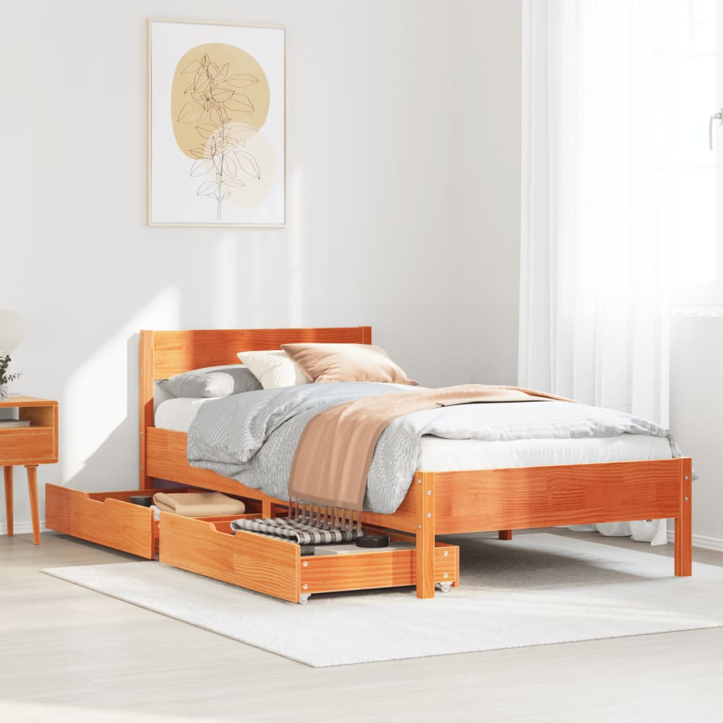 Bed Frame without Mattress Wax Brown 75x190 cm Small Single Solid Wood Pine