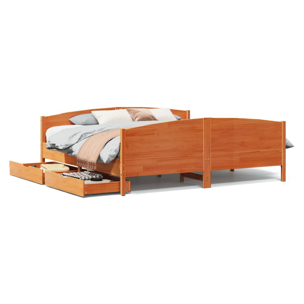 Bed Frame without Mattress Wax Brown 200x200 cm Solid Wood Pine