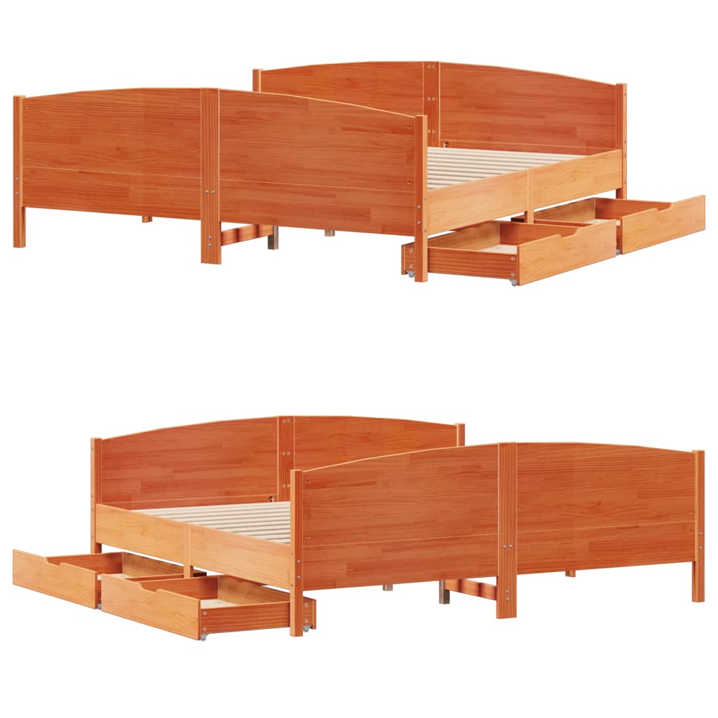 Bed Frame without Mattress Wax Brown 200x200 cm Solid Wood Pine