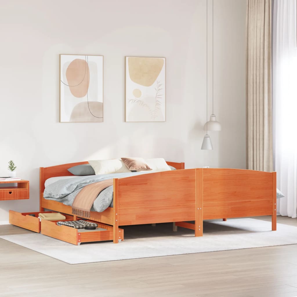 Bed Frame without Mattress Wax Brown 200x200 cm Solid Wood Pine