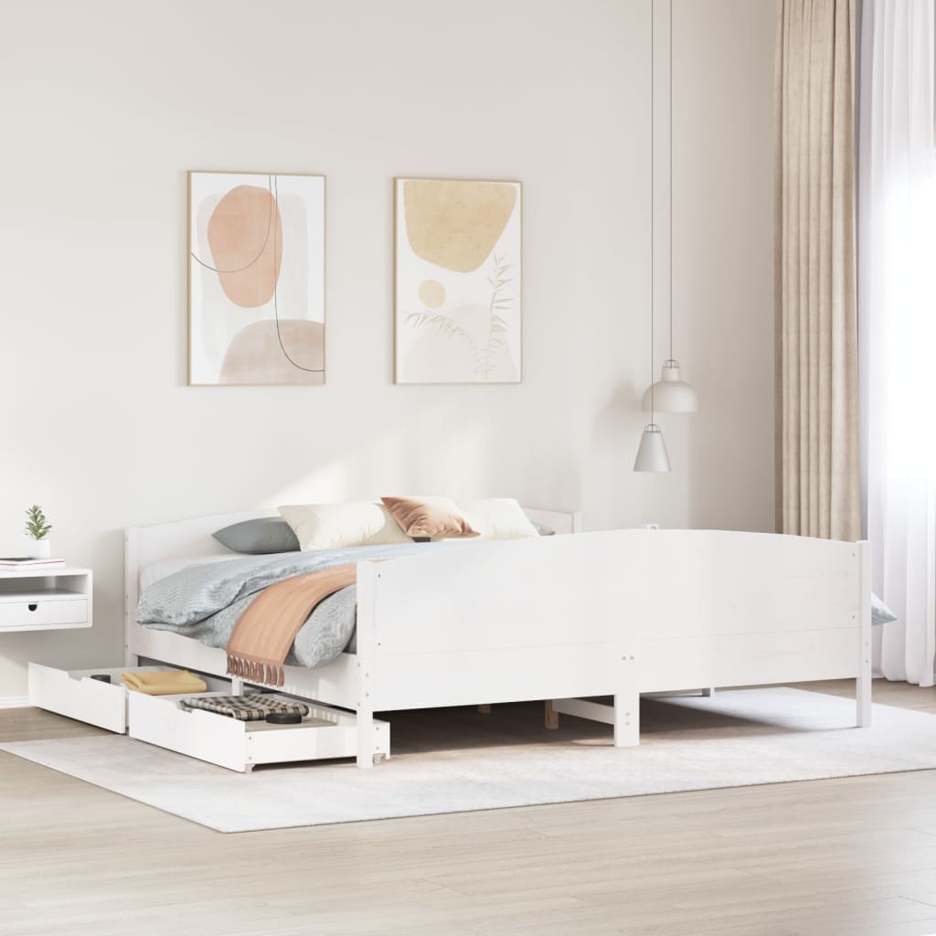 Bed Frame without Mattress White 180x200 cm Super King Solid Wood Pine