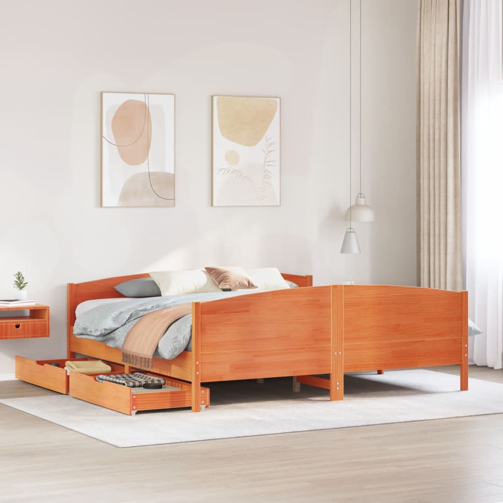 Bed Frame without Mattress Wax Brown 160x200 cm Solid Wood Pine