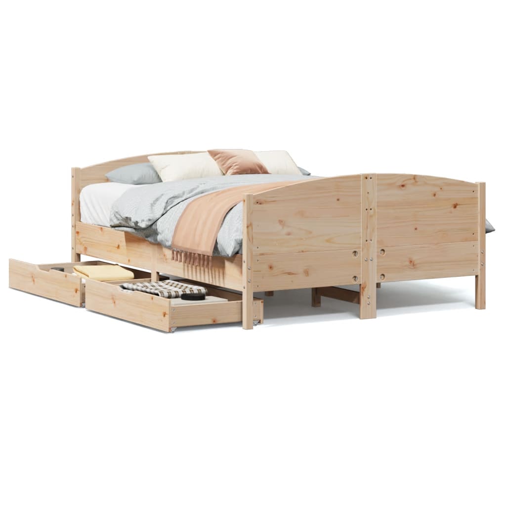 Bed Frame without Mattress 150x200 cm King Size Solid Wood Pine