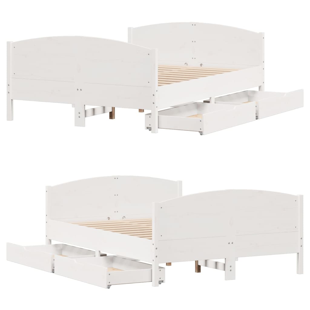 Bed Frame without Mattress White 150x200 cm King Size Solid Wood Pine