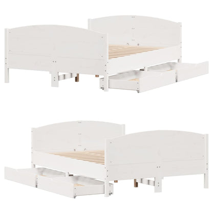 Bed Frame without Mattress White 150x200 cm King Size Solid Wood Pine