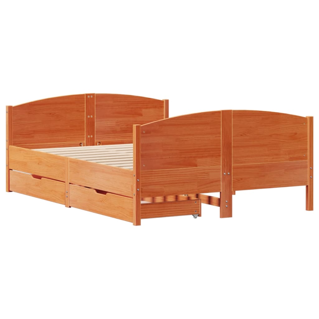 Bed Frame without Mattress Wax Brown 150x200 cm King Size Solid Wood Pine