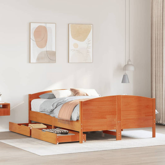 Bed Frame without Mattress Wax Brown 150x200 cm King Size Solid Wood Pine