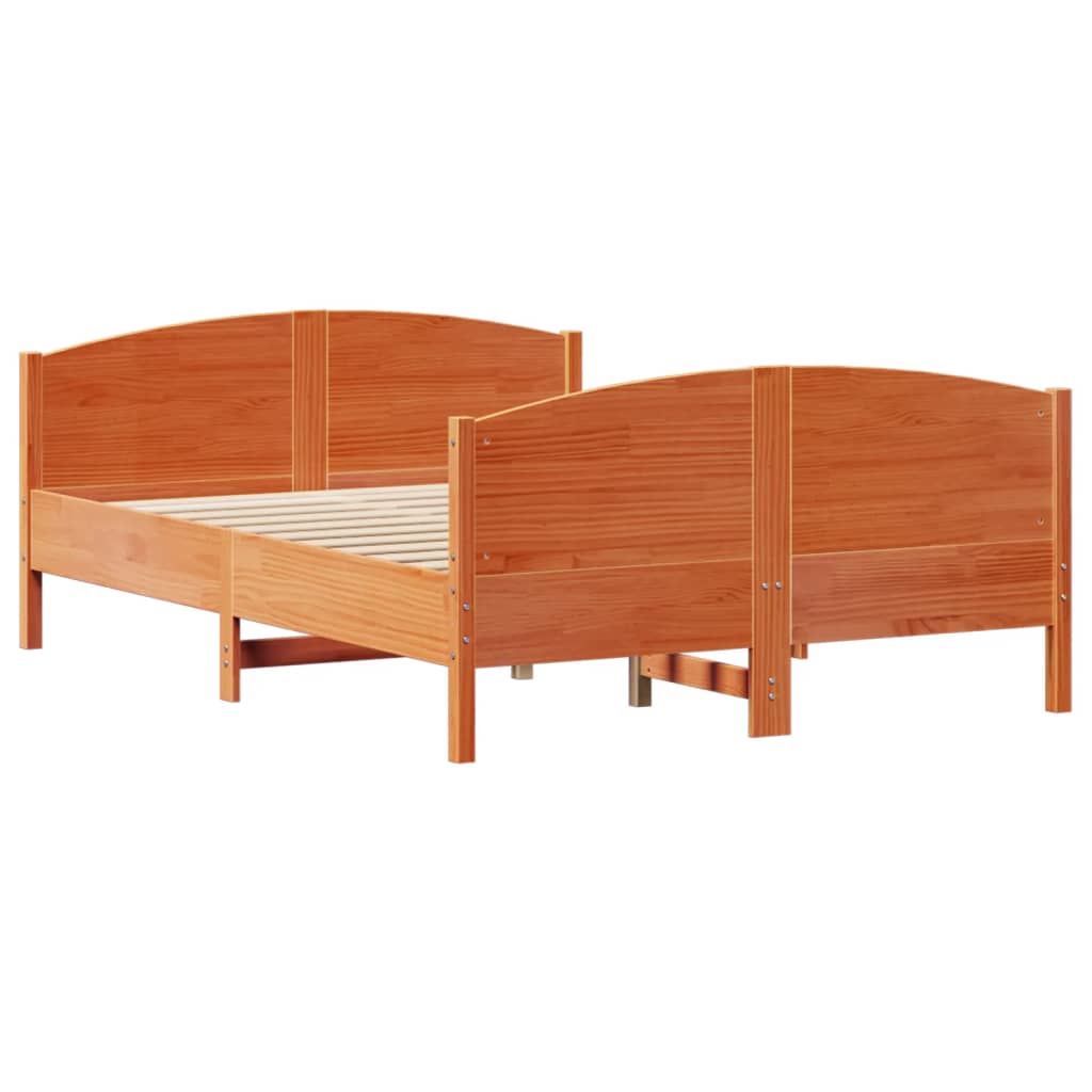 Bed Frame without Mattress Wax Brown 135x190 cm Double Solid Wood Pine