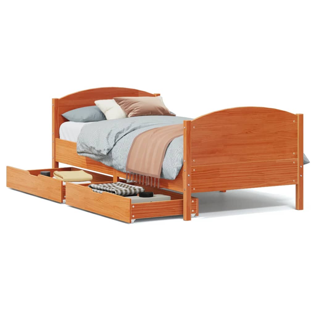 Bed Frame without Mattress Wax Brown 100x200 cm Solid Wood Pine