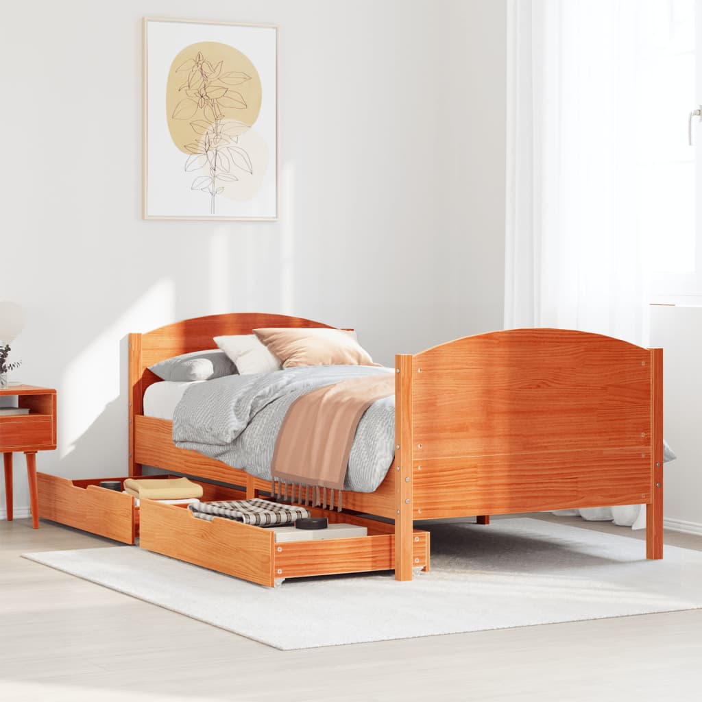 Bed Frame without Mattress Wax Brown 90x190 cm Single Solid Wood Pine