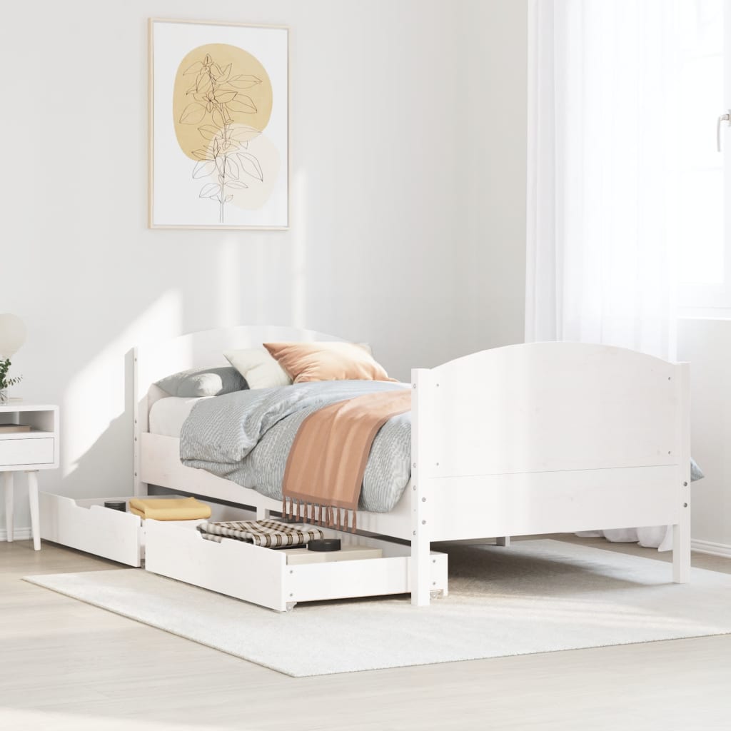 Bed Frame without Mattress White 75x190 cm Small Single Solid Wood Pine