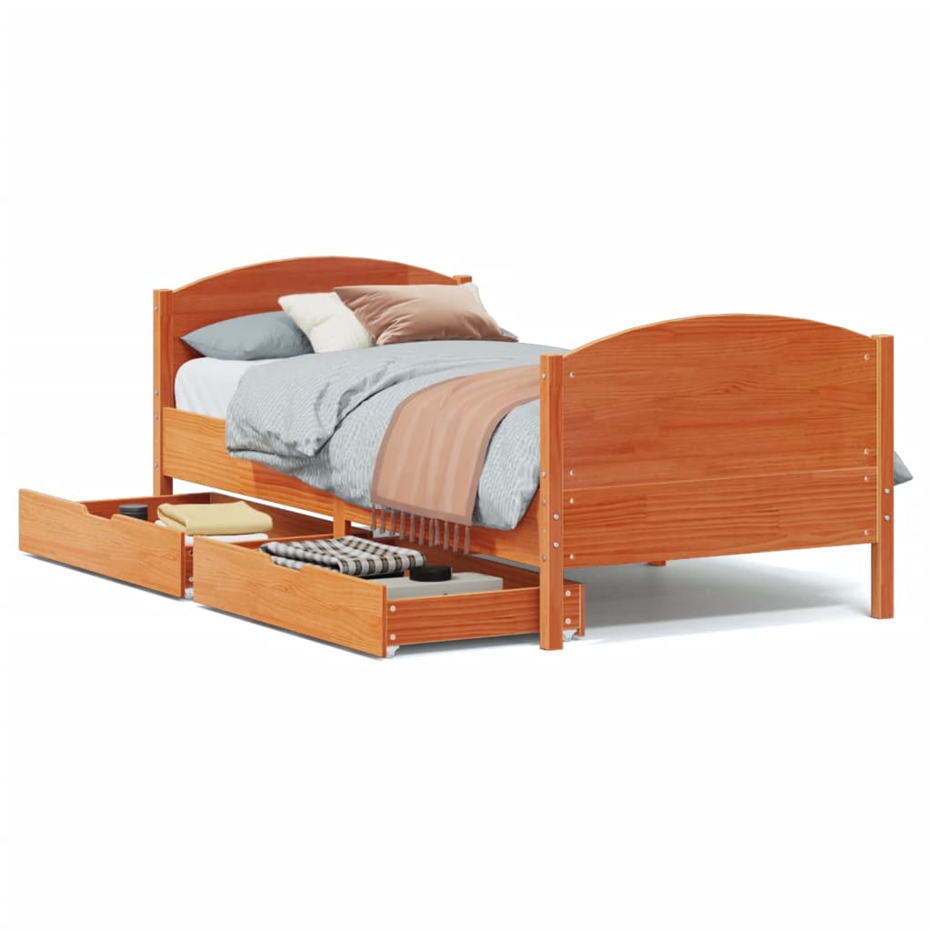 Bed Frame without Mattress Wax Brown 75x190 cm Small Single Solid Wood Pine