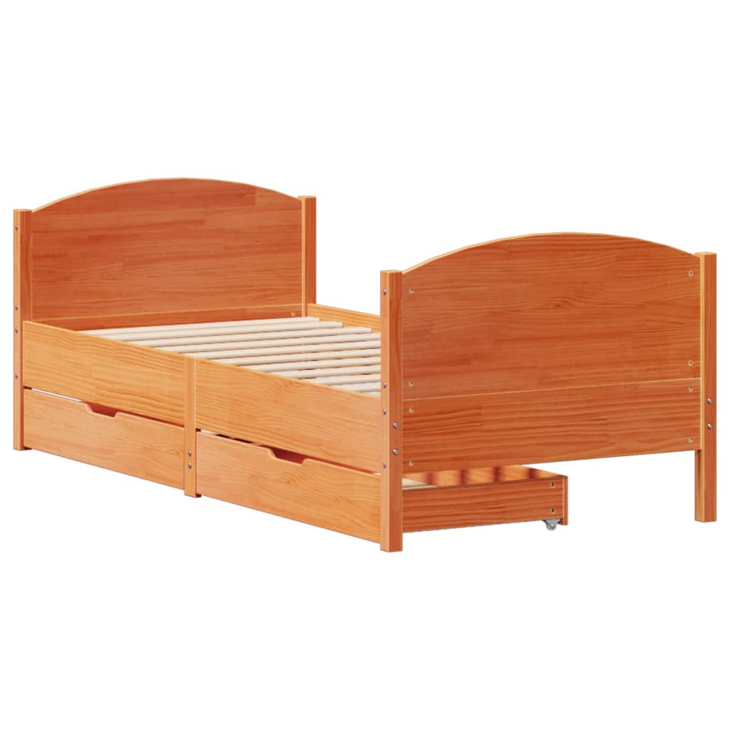 Bed Frame without Mattress Wax Brown 75x190 cm Small Single Solid Wood Pine