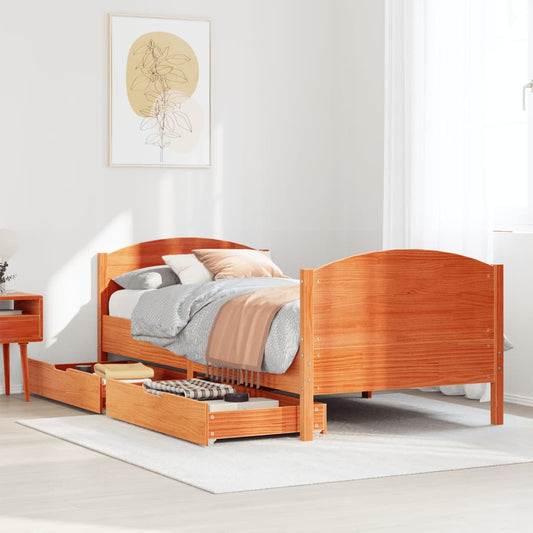 Bed Frame without Mattress Wax Brown 75x190 cm Small Single Solid Wood Pine